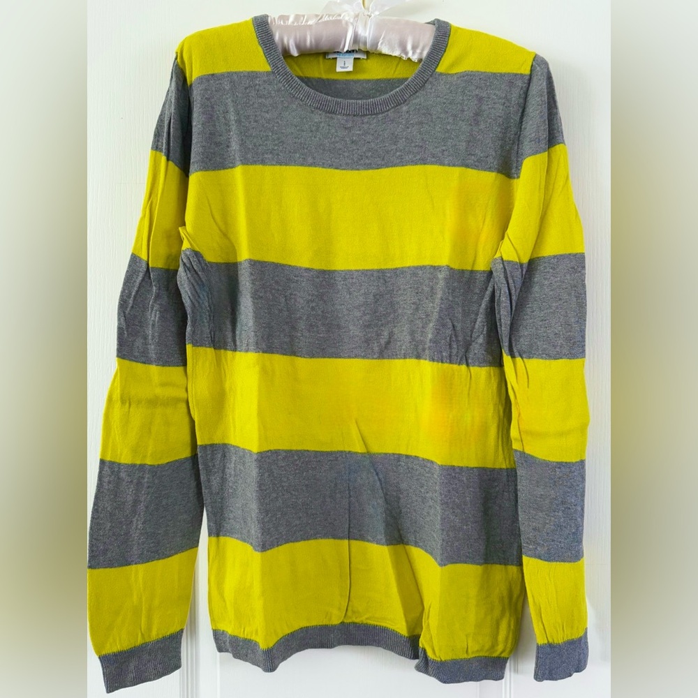 Lightweight Striped Old Navy Sweater w/Elbow Patches - Gray/Yellow
